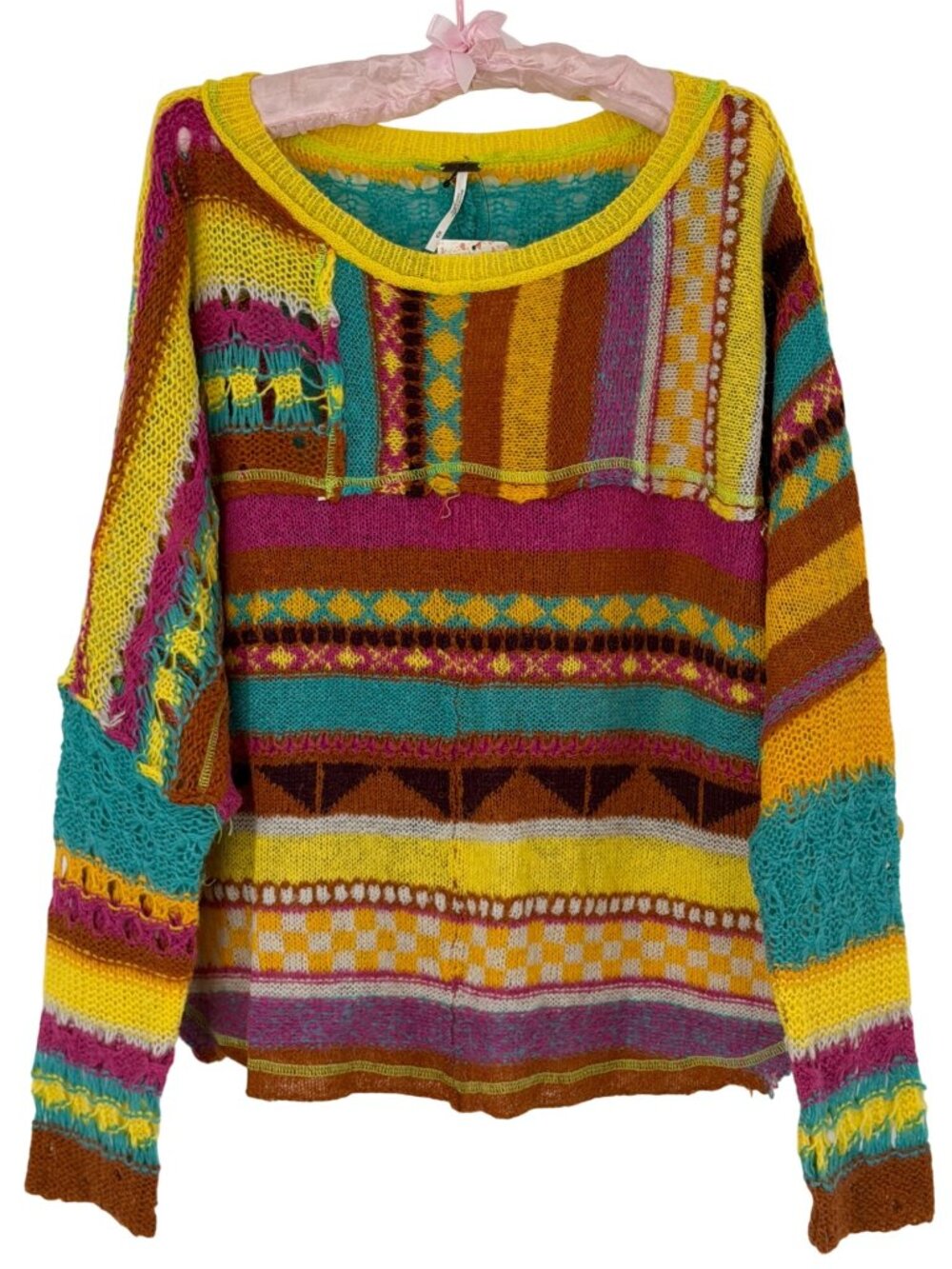 NWT Free People Bright Multicolored Knit Poncho Sweater M| Boho Whimsigoth Indie - Picture 2 of 16